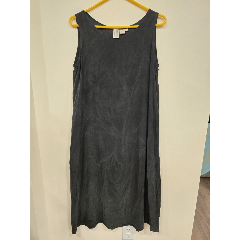 Vintage CW Clifford Wills 100% Silk Dress Black Minimalist Slip Shift Small CBK